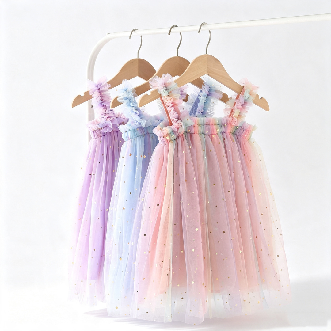 Girls Tutu Sequin Dress Princess Rainbow Tulle Dress