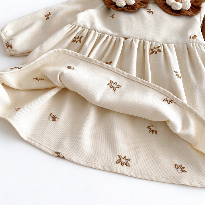 Girls Sweet Flower Embroidered Cotton Peter Pan Collar Princess Dress