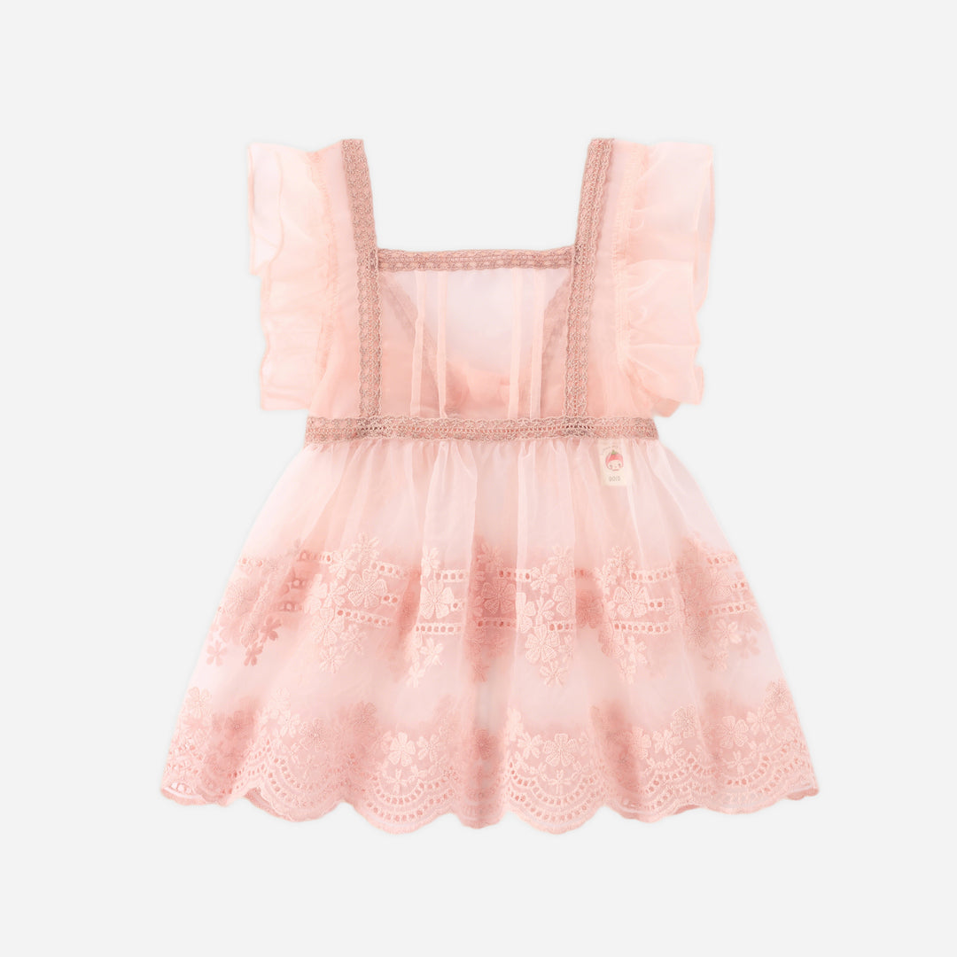 Girls pink lace embroidery apron