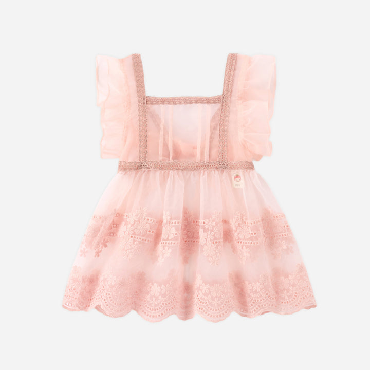 Girls pink lace embroidery apron