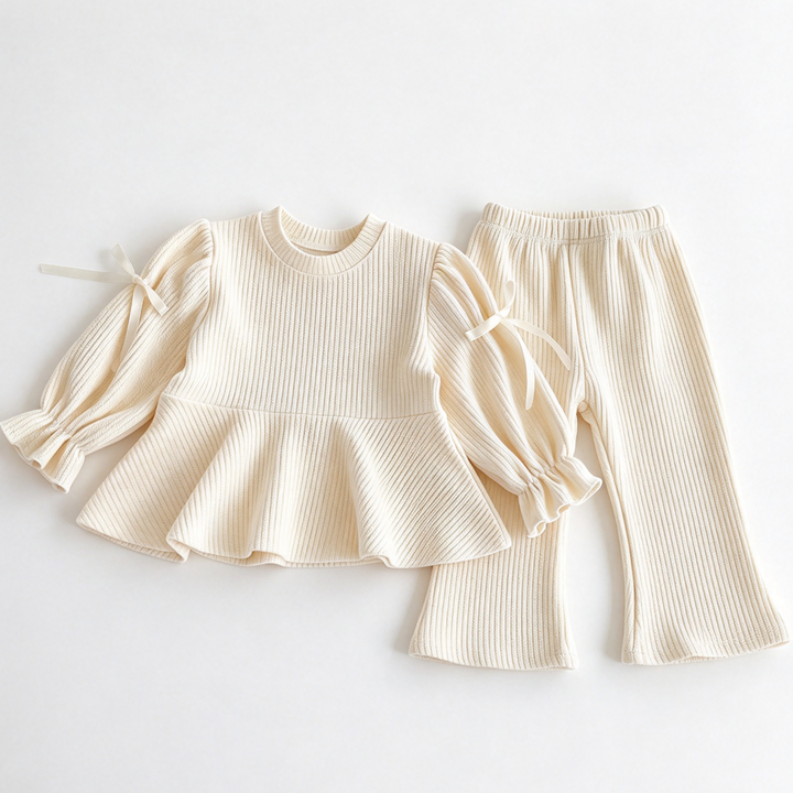 Personalized Custom Name Girls Sweet Bow Ruffled Top & Flared Pants Set