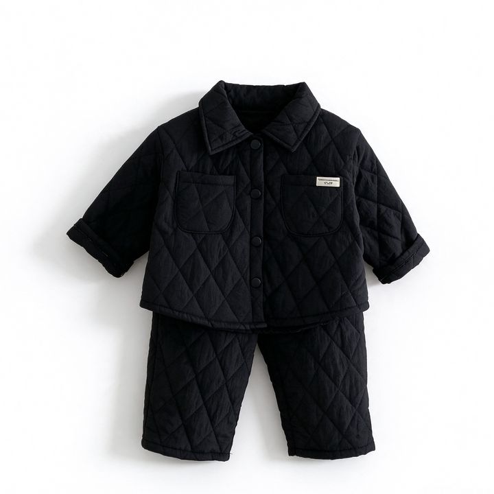 Baby Cream Diamond Quilted Jacket and Matching Pants Warm Outfit