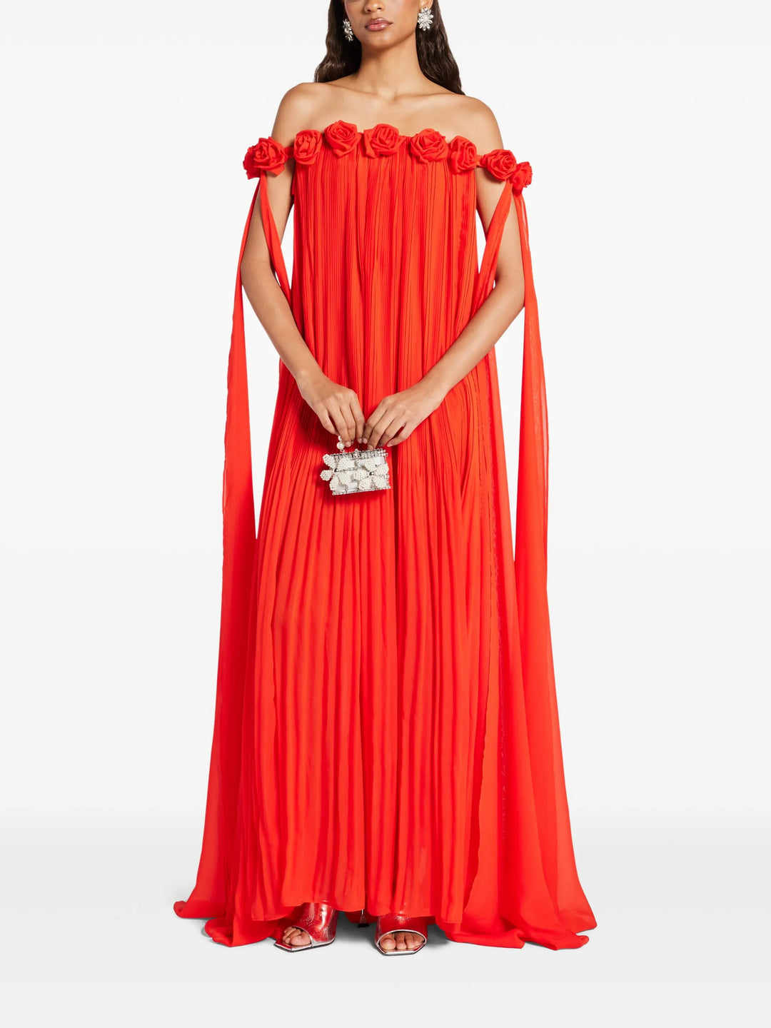 Off Shoulder Rosette Detail Maxi Draped Gown dress
