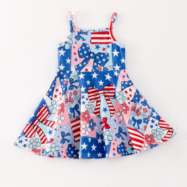 Girls 4th of July Patriotic suspender twirly Dress