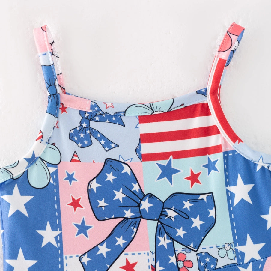 Girls 4th of July Patriotic suspender twirly Dress