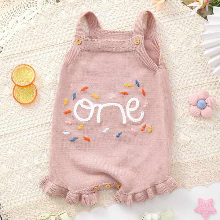 Baby Girl First Birthday One Embroidery Knit Romper
