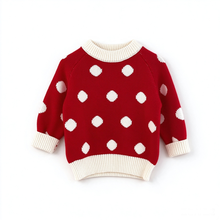 Baby Girls Red Polka Dot Knit Sweater For Christmas New Year
