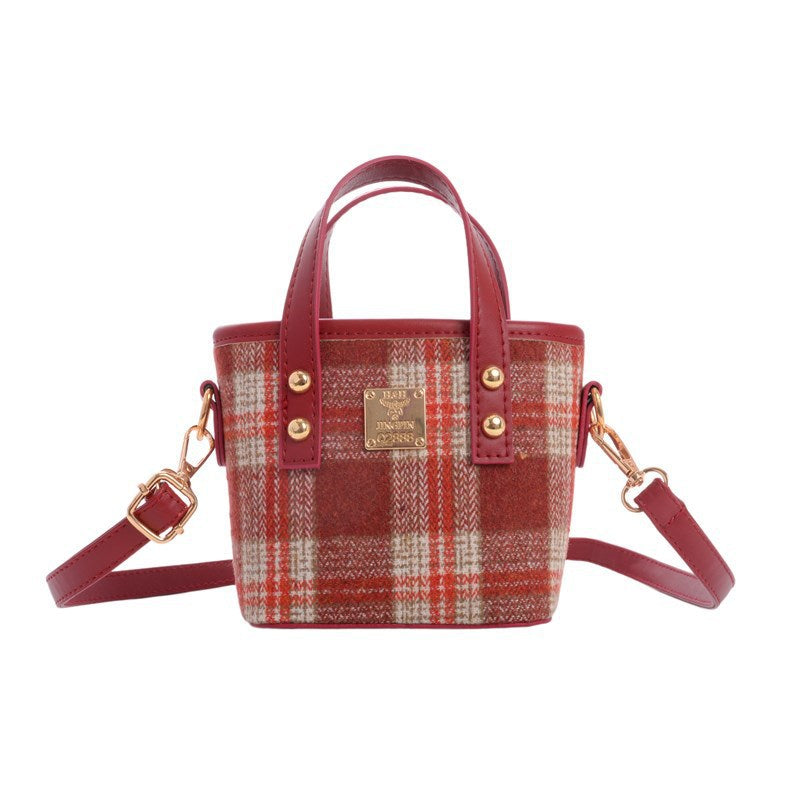 Mini retro plaid bucket bag crossbody bag