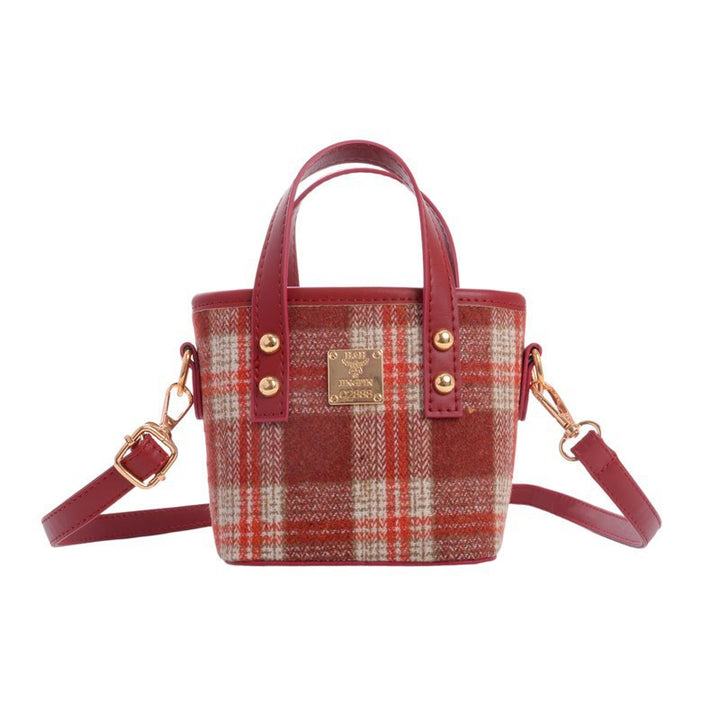 Mini retro plaid bucket bag crossbody bag