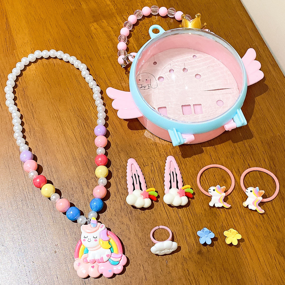 Girls'cartoon unicorn necklace accessory set gift for friends