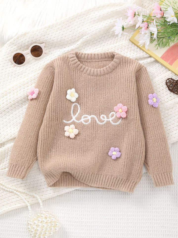 Baby Girls Floral & Love Letter Pattern Pullover Sweater