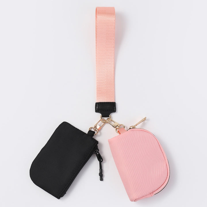 Dual Pouch Wristlet Portable Mini Coin Purse-pink