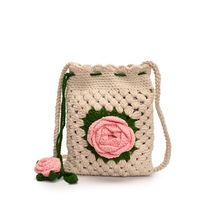Hand-Crocheted flower Bucket crossbody Bag