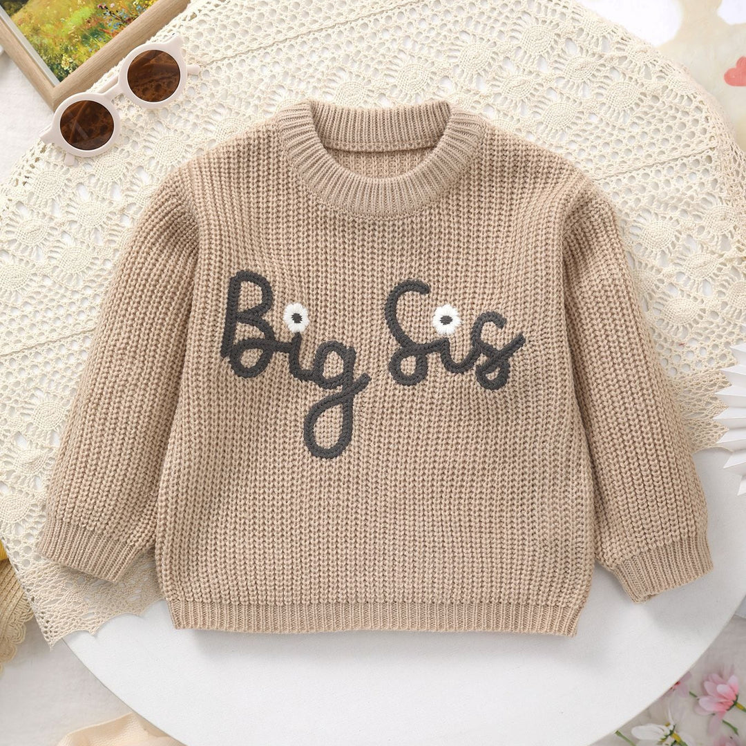 Big Sister Letter Embroidery Knit Sweater Sibling Matching Clothes