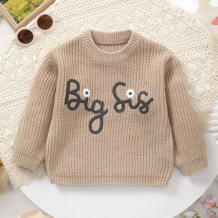 Big Sister Letter Embroidery Knit Sweater Sibling Matching Clothes