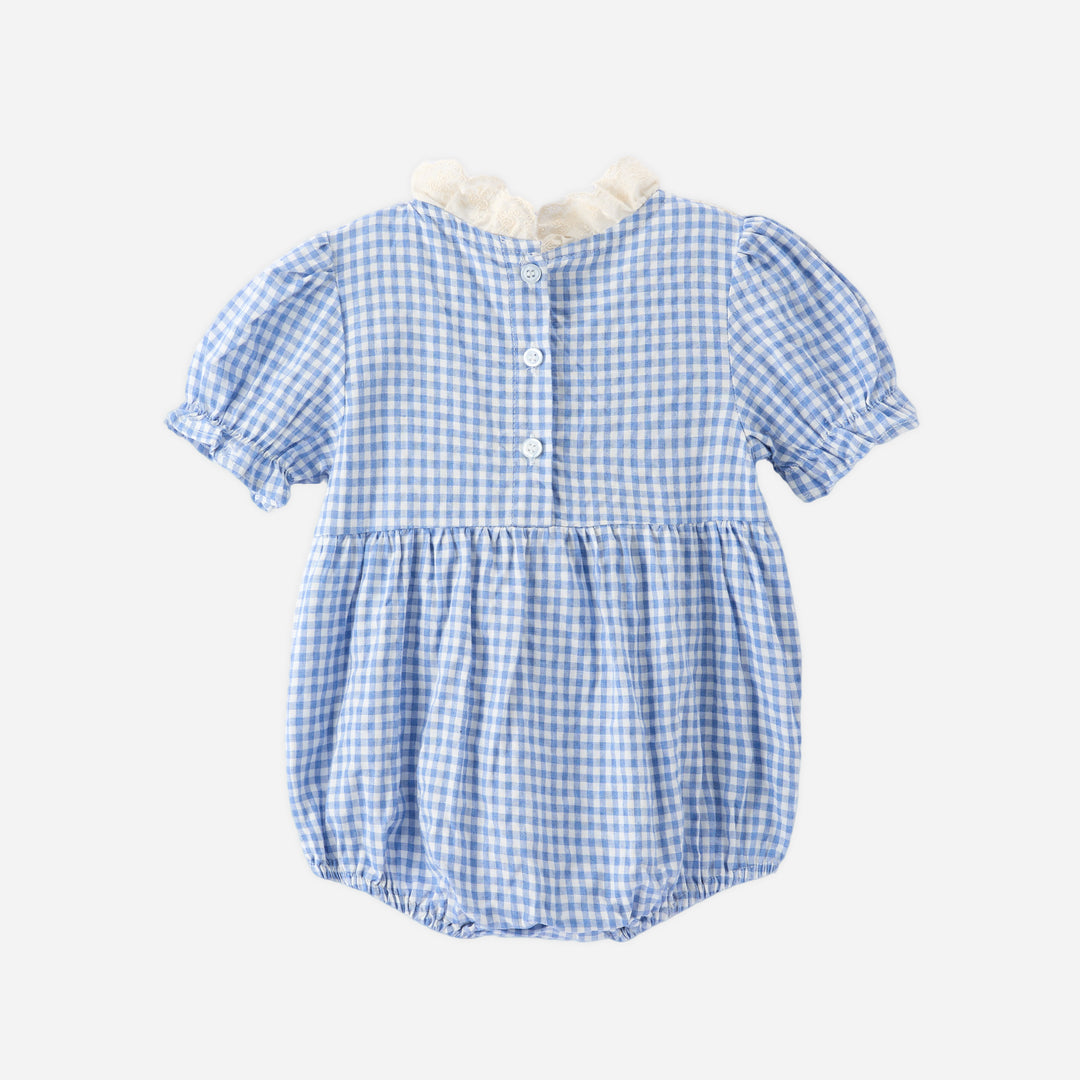 Baby blue plaid Vintage Ruffle Romper