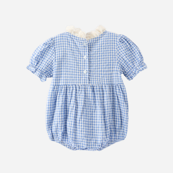 Baby blue plaid Vintage Ruffle Romper