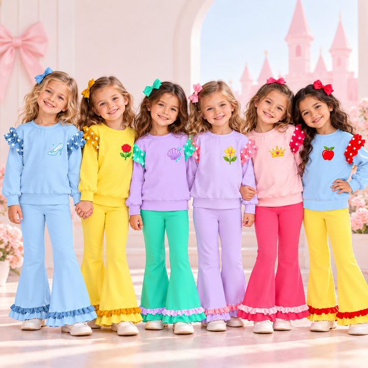 Girls Princess Graphic Sweatshirt and Flared Pants Set