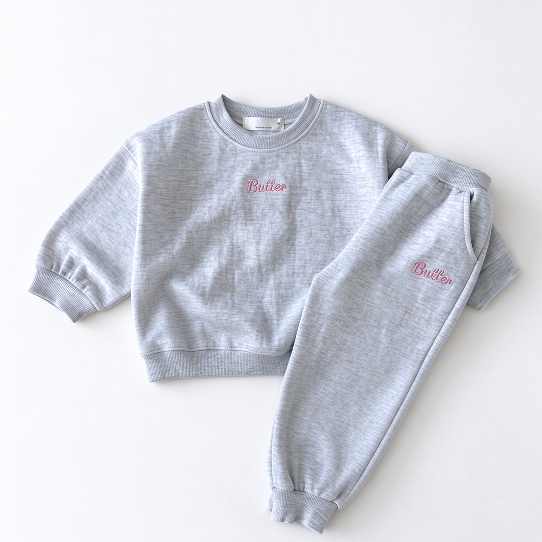 Girls' Pastel Butter Embroidered Sweatshirt & Jogger Set