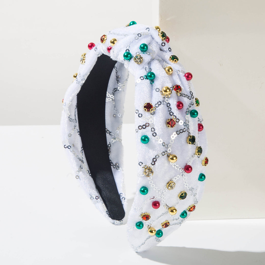Christmas rhinestones pearls sequin knotted headband