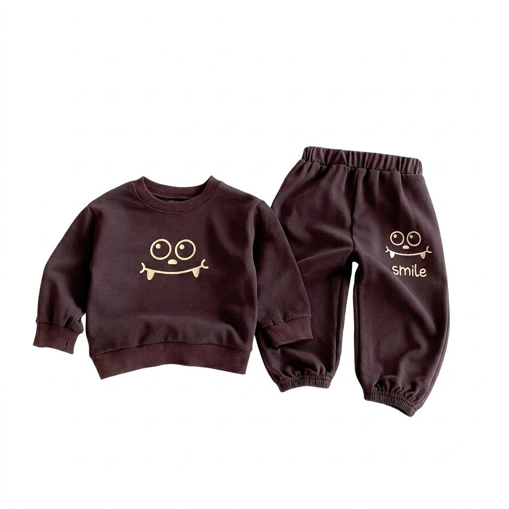 Kids Cute Cartoon Monster Smile Sweatshirt &amp; Pants Set
