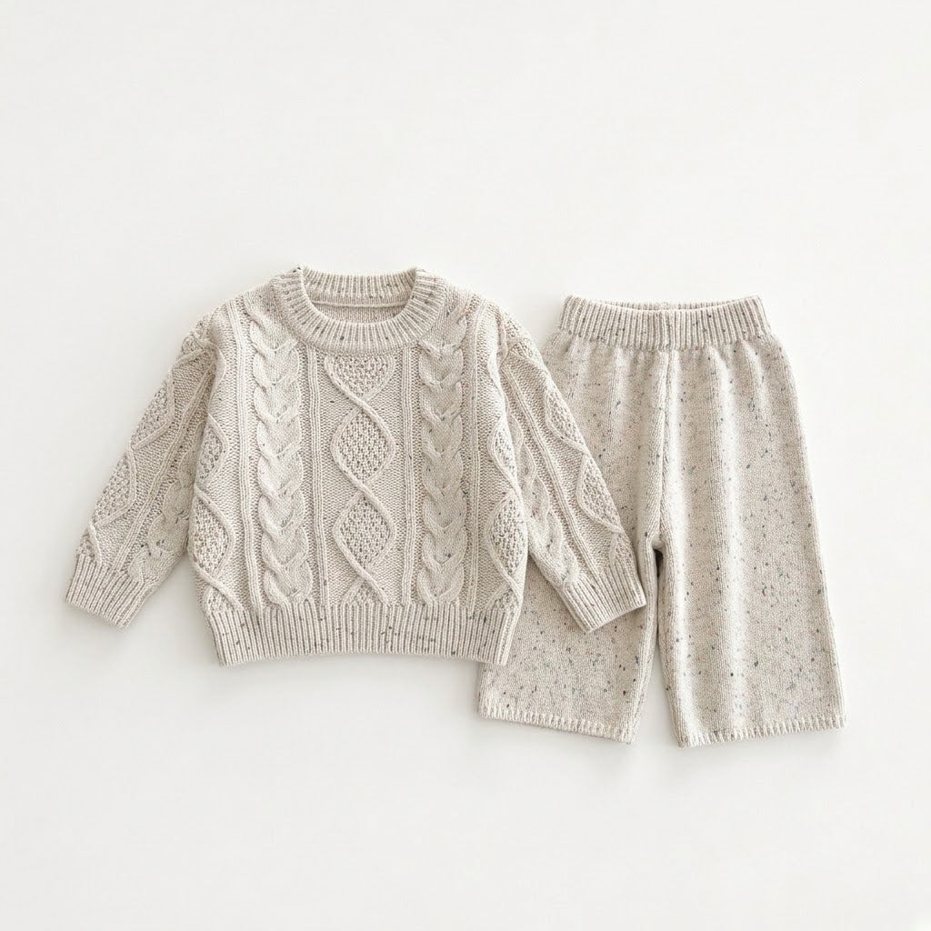 Girls Cable Knit Speckled Pullover Sweater &amp; Matching Knit Pants Outfits