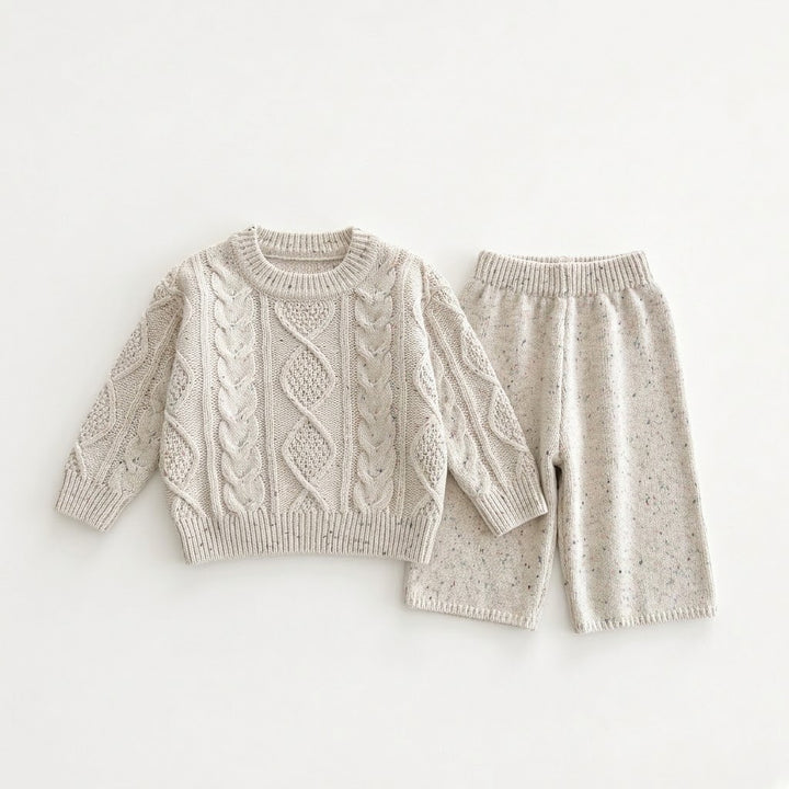 Girls Cable Knit Speckled Pullover Sweater &amp; Matching Knit Pants Outfits