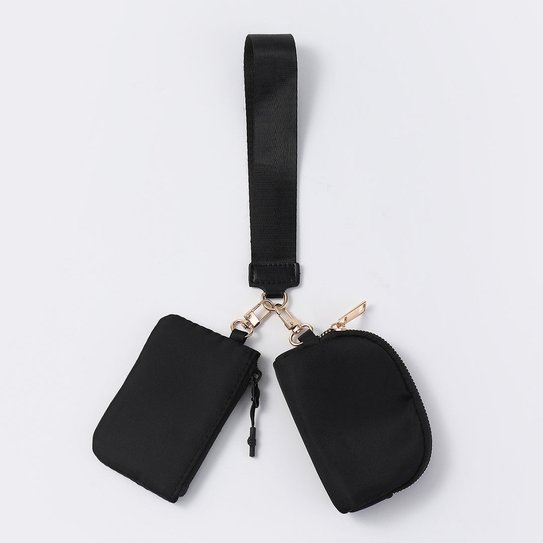 Dual Pouch Wristlet Portable Mini Coin Purse-black