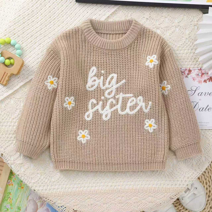 Big Sister Letter Embroidery Knit Sweater