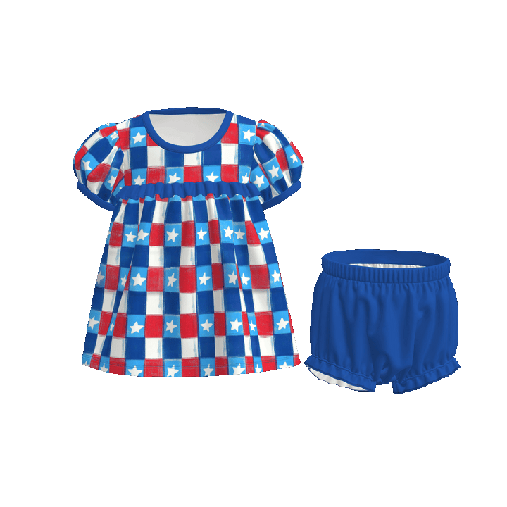 Baby Girls 4th of July Patriotic top&bubble short set