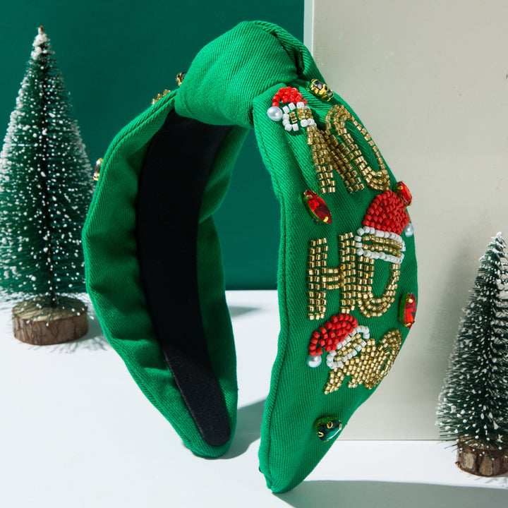 Hand-beaded Christmas hohoho Rhinestone Knotted Headband