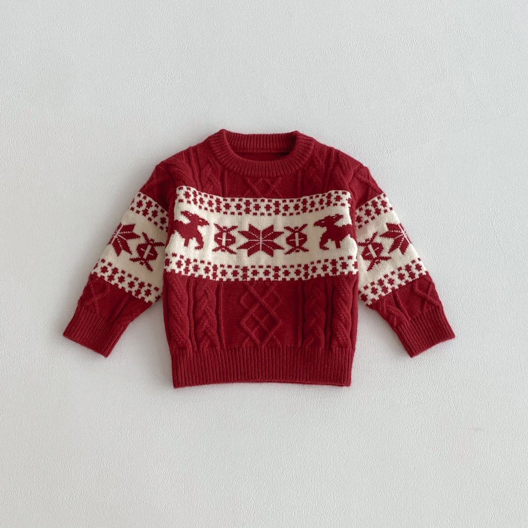 Christmas Retro Snowflake Elk Knit Pullover Sweater For Boys and Girls