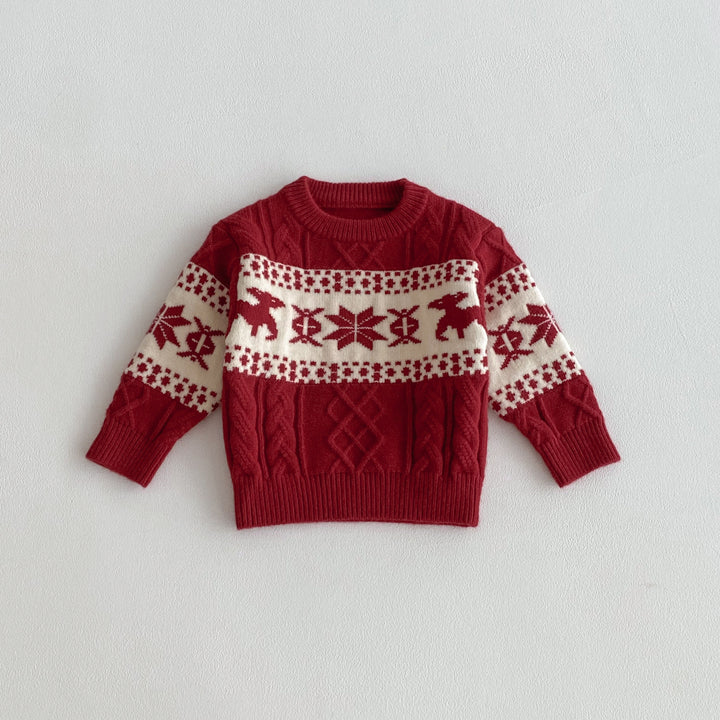 Christmas Retro Snowflake Elk Knit Pullover Sweater For Boys and Girls