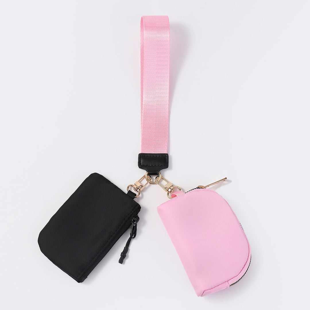 Dual Pouch Wristlet Portable Mini Coin Purse-peach