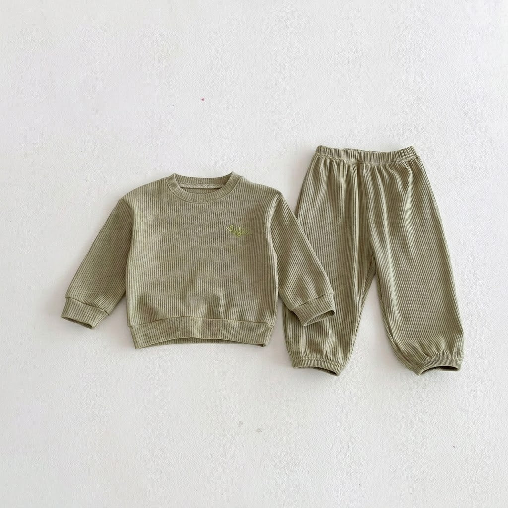 Kids Waffle Knit Sweatshirt &amp; Matching Pants Loungewear 2-Piece Outfit