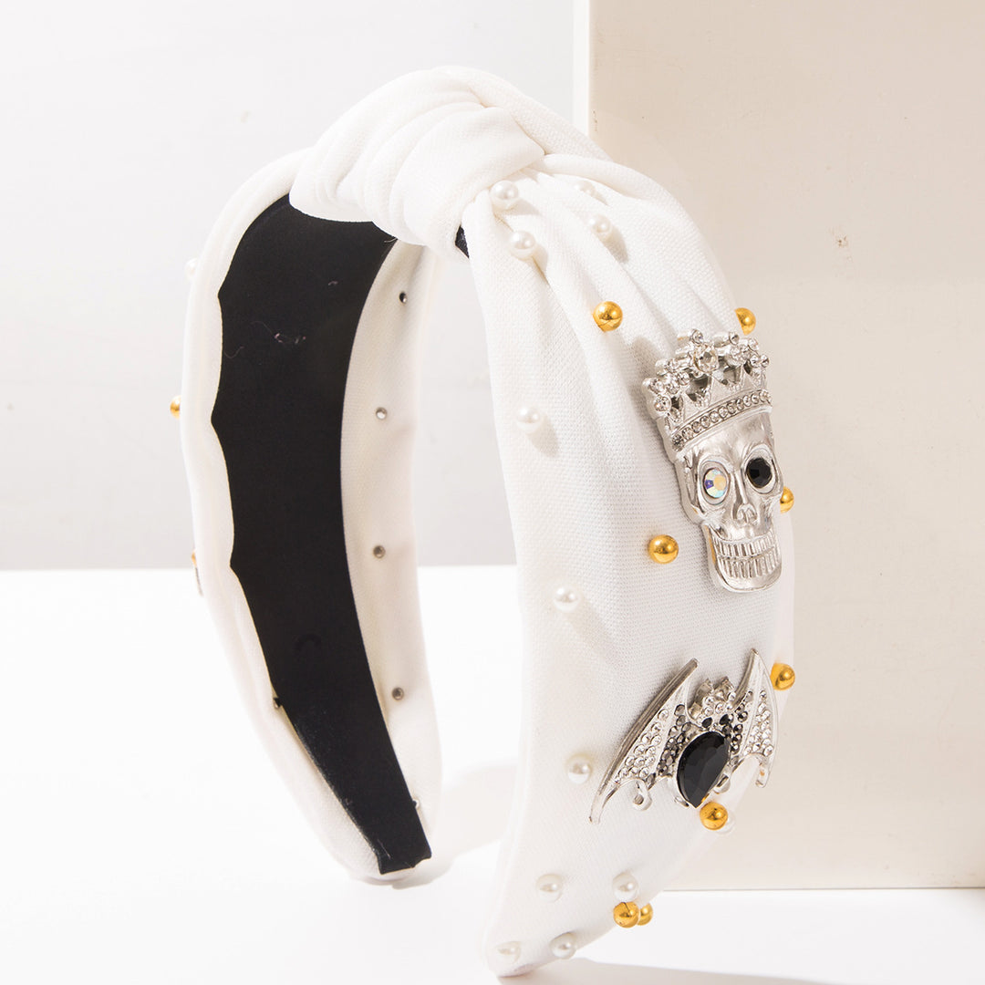 Halloween Queen Crowned Skull Rhinestone Knotted Headband