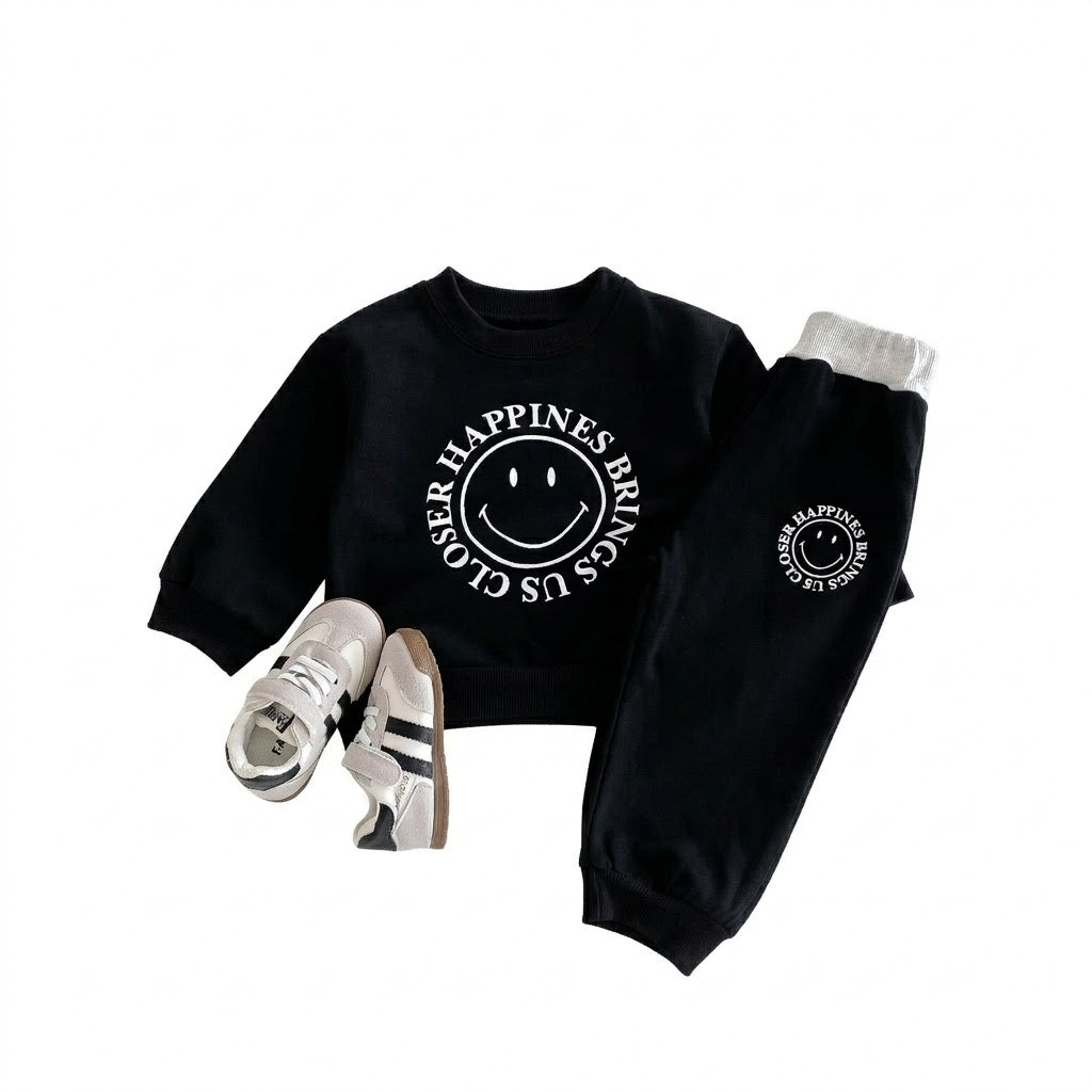 Baby Boys Letter Smile Print Long-Sleeved Sweater Pants Suit