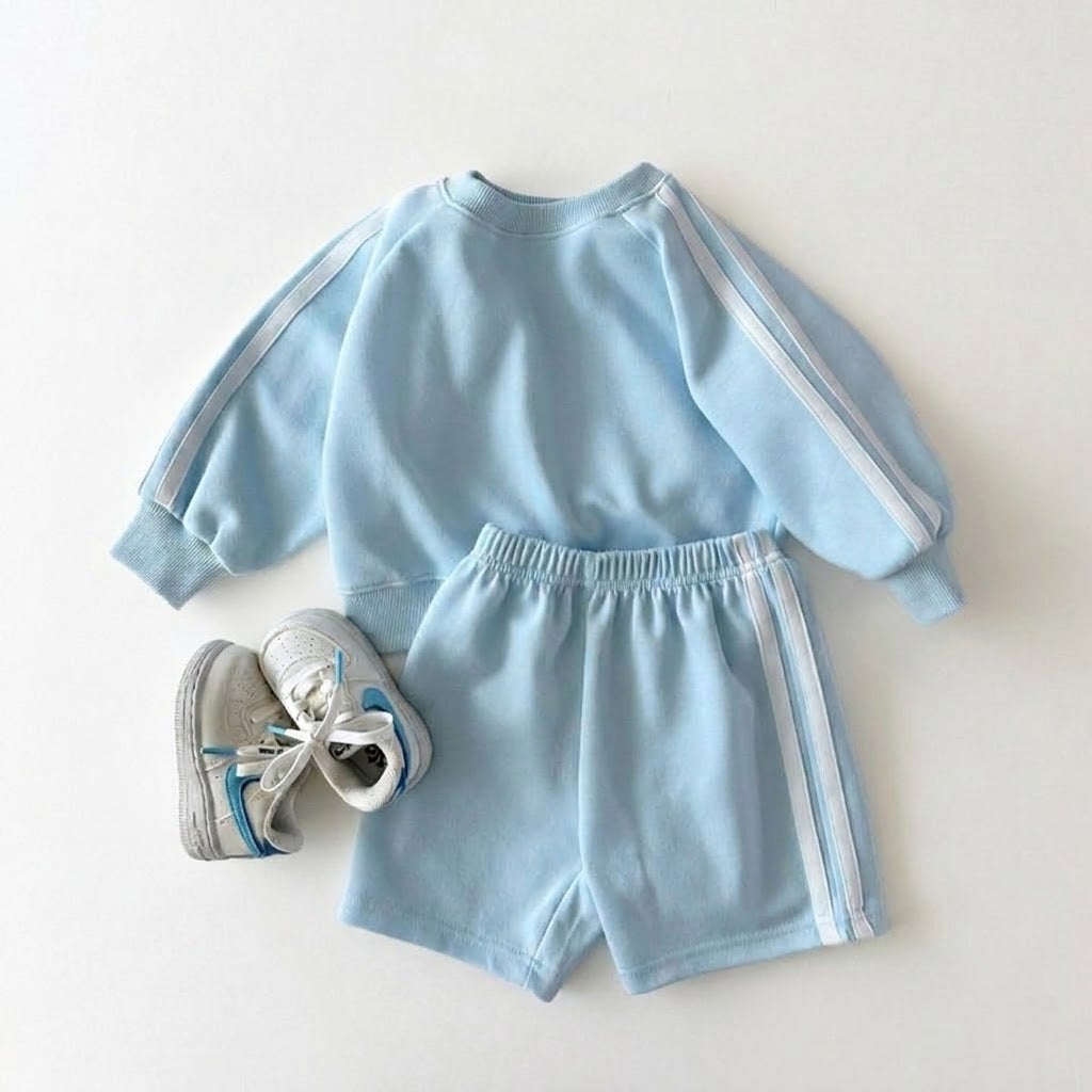 Kids Retro Sweatshirt Shorts Set with Side Stripes