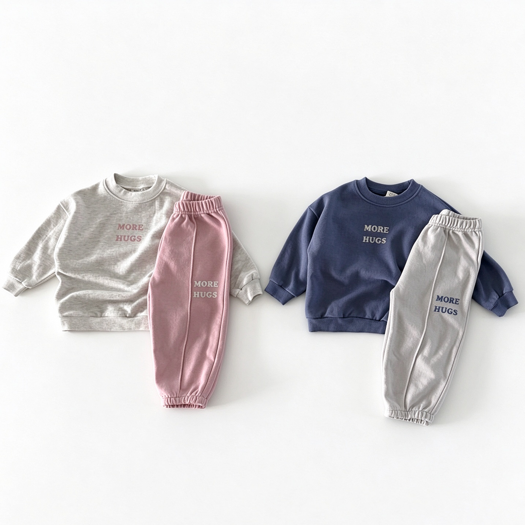 "More Hugs" Letter Print Crewneck Sweatshirt & Jogger Pants 2‑Piece Outfit