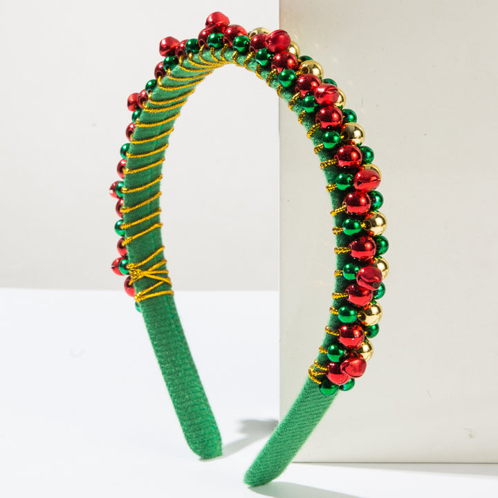 Christmas Bells Pearls Beaded Velvet Headband