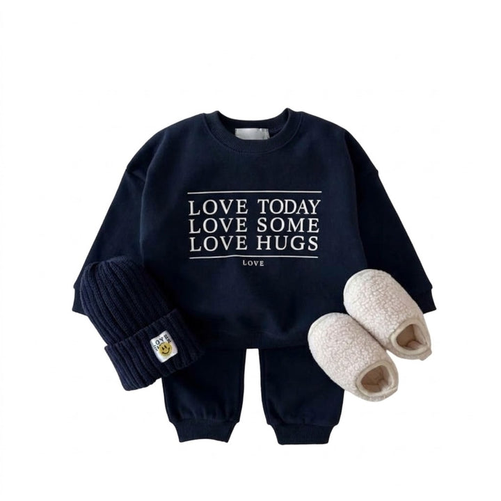 Kids Love Hugs Print Sweatshirt and Sweatpants Set
