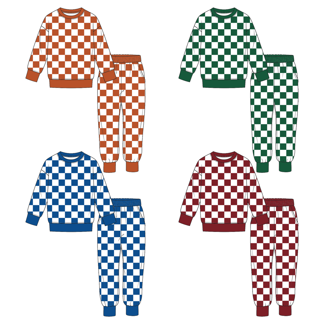 Boys Checkerboard Sweatshirt and Jogger Pants 2PCS Set