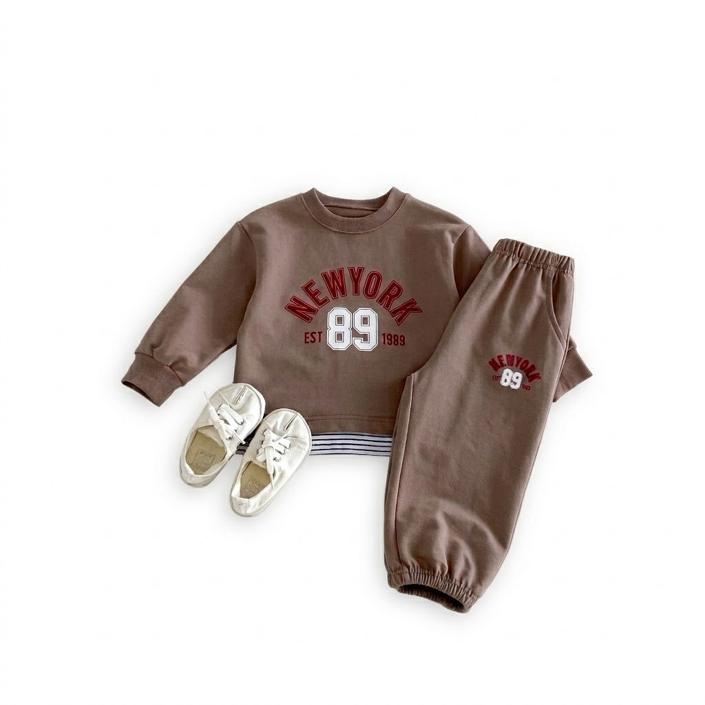 Kids New York 89 Letter Print Long Sleeve Sweatshirt and Pants Set