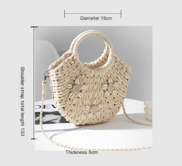 Shell deco straw woven bag summer beach bag