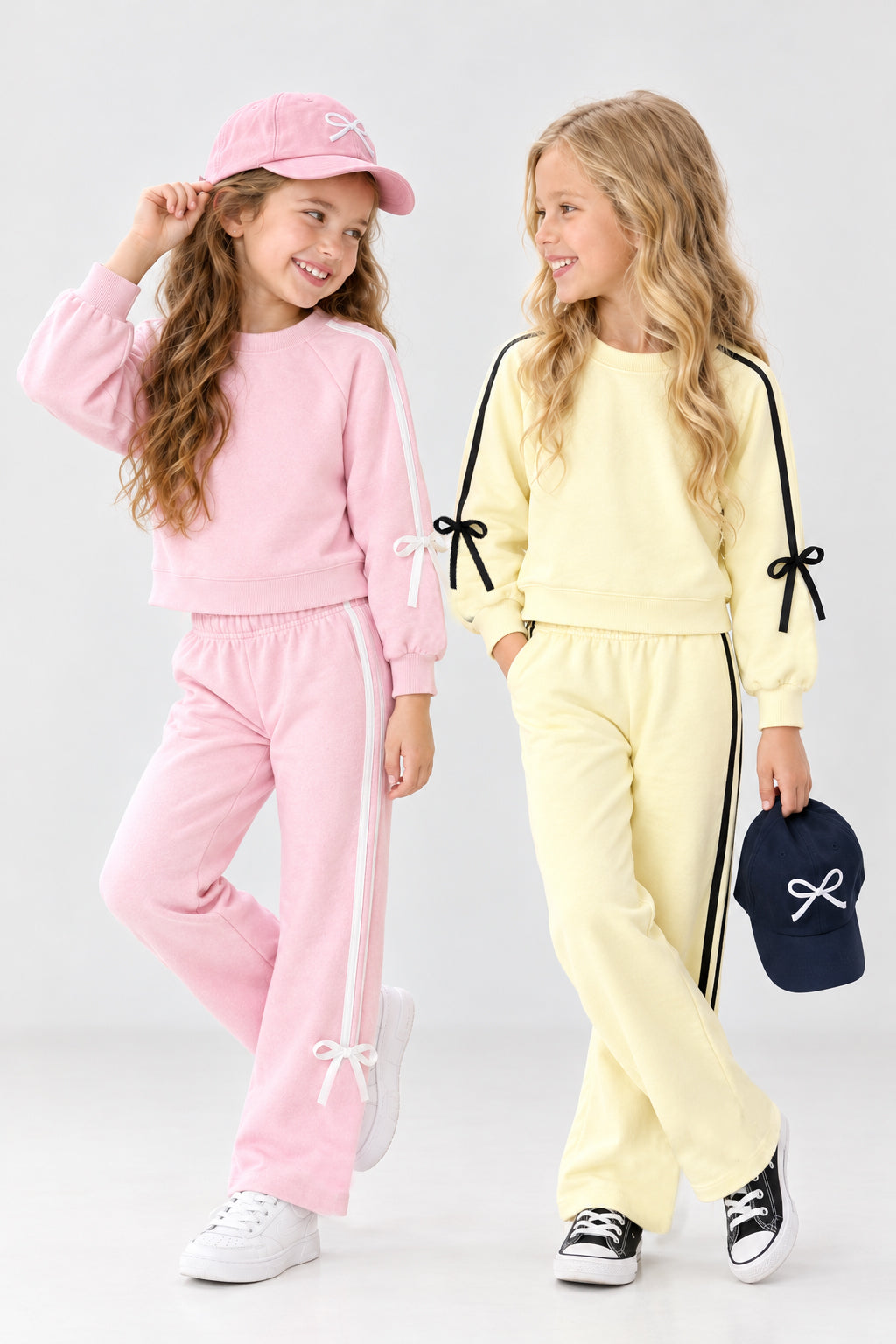 Girls Bows Tied Pullover Sweatshirt and Pants Set Personalized Name Tracksuit