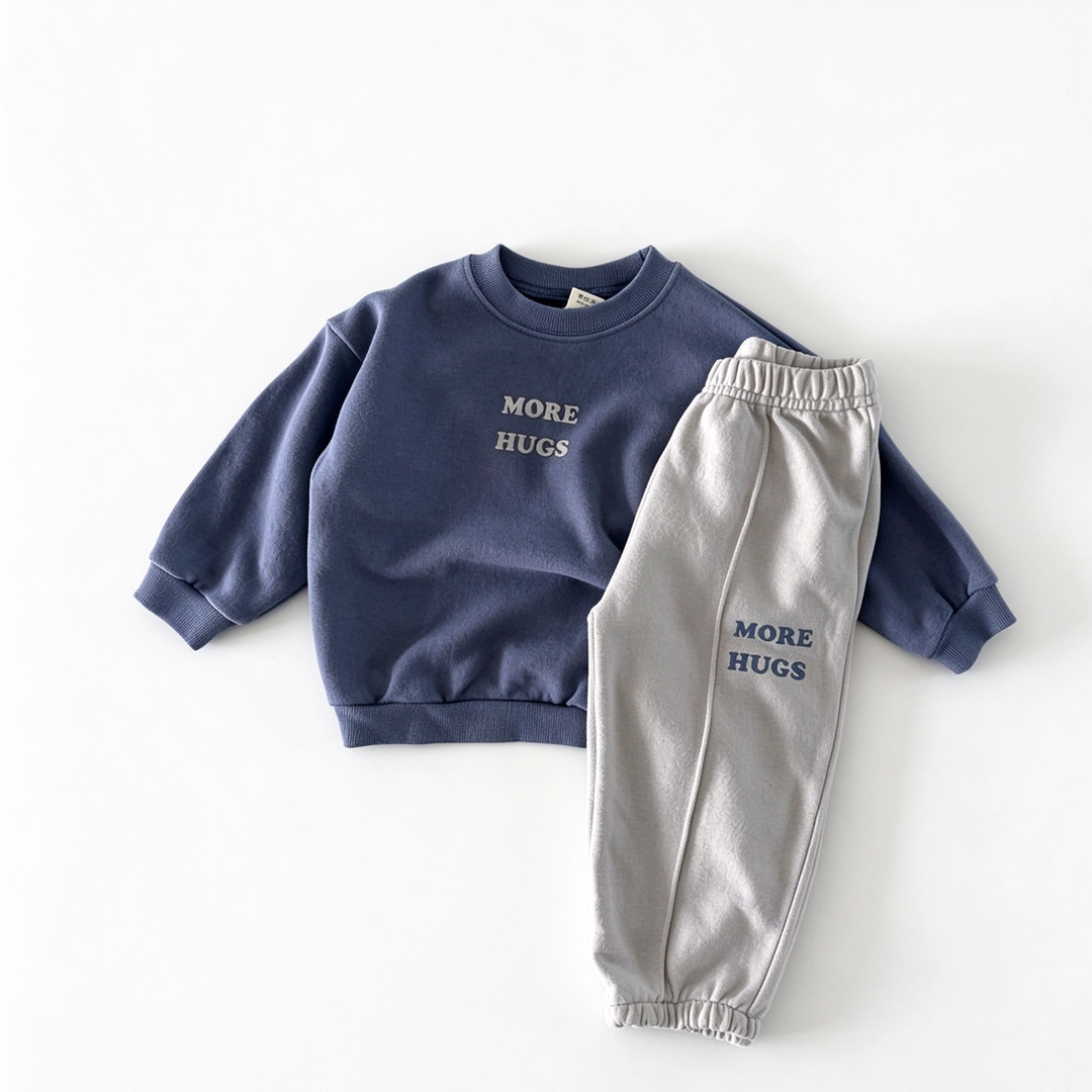 "More Hugs" Letter Print Crewneck Sweatshirt & Jogger Pants 2‑Piece Outfit
