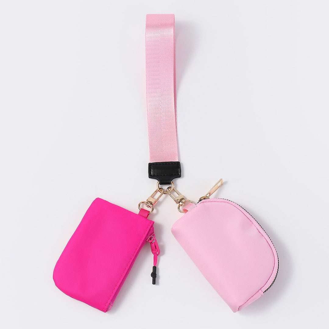 Dual Pouch Wristlet Portable Mini Coin Purse-peach