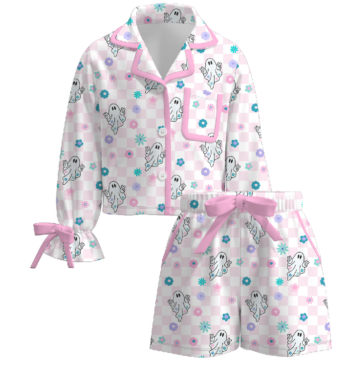 Bow tie Halloween satin silk  pajamas for mom&me