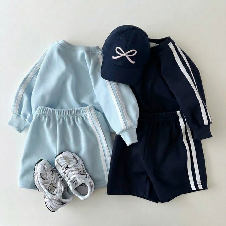 Kids Retro Sweatshirt Shorts Set with Side Stripes