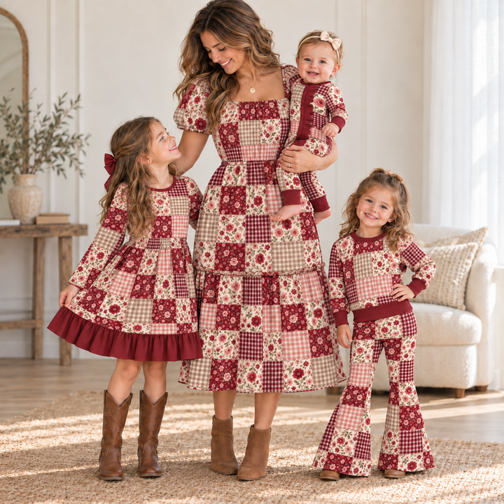 Floral Patchwork Family Matching Collection Mommy and Me Matching Outfits